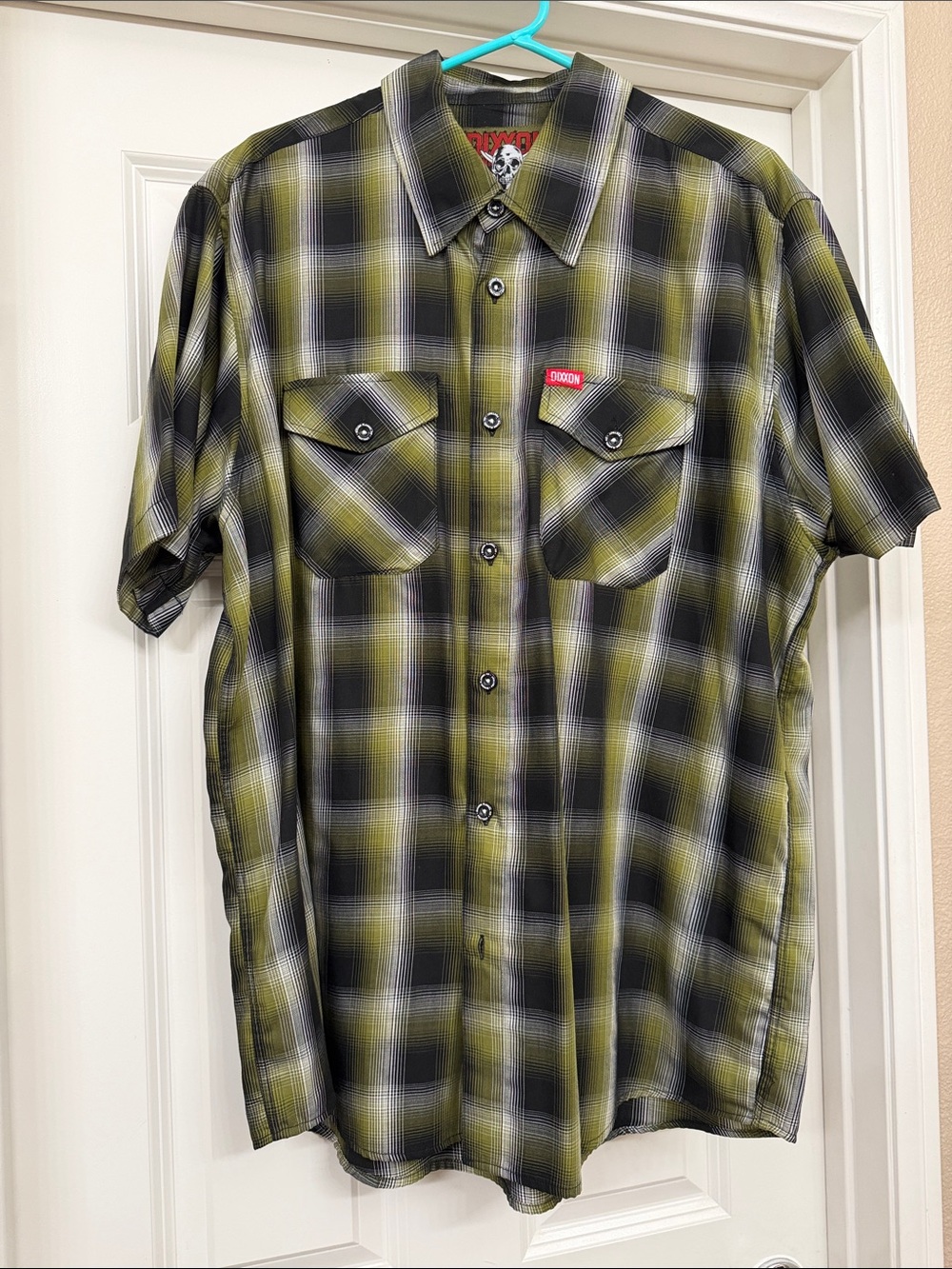 DIXXON Short-Sleeve Plaid Button-Down Shirt - Olive, Black, White